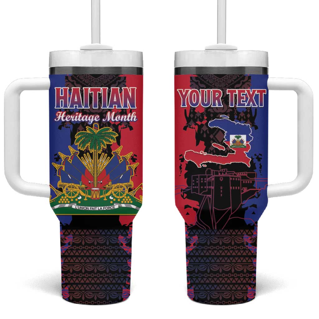 Personalised Haitian Heritage Month Tumbler With Handle Coat Of Arms With Dashiki Pattern