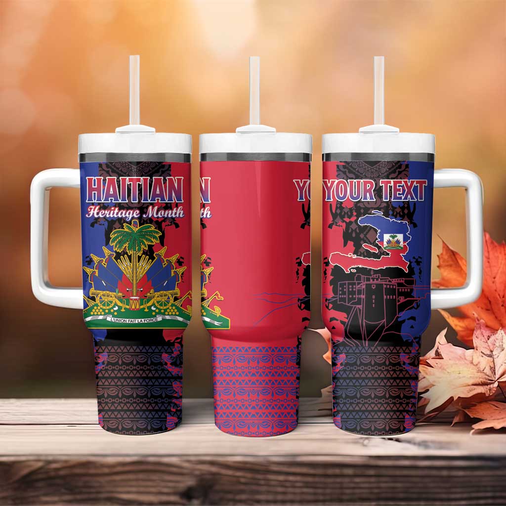 Personalised Haitian Heritage Month Tumbler With Handle Coat Of Arms With Dashiki Pattern