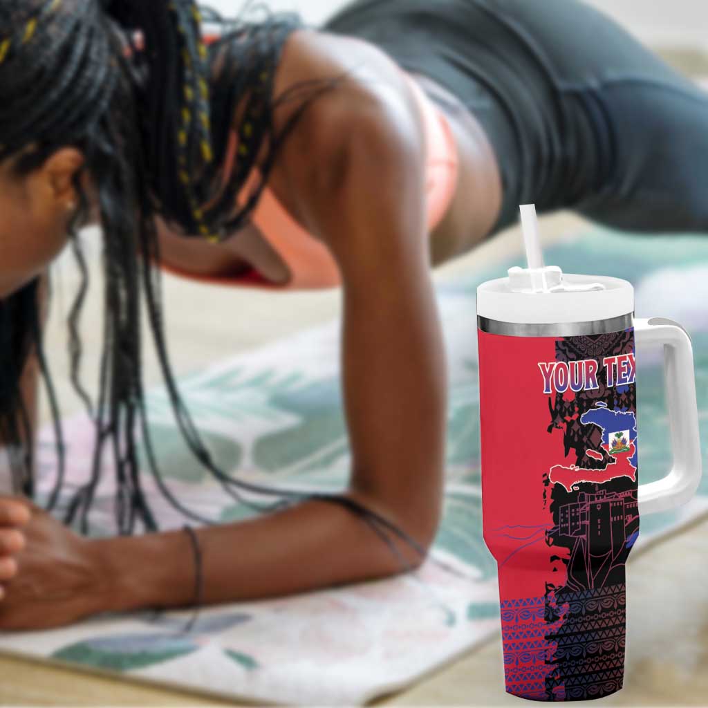 Personalised Haitian Heritage Month Tumbler With Handle Coat Of Arms With Dashiki Pattern