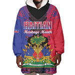 Personalised Haitian Heritage Month Wearable Blanket Hoodie Coat Of Arms With Dashiki Pattern