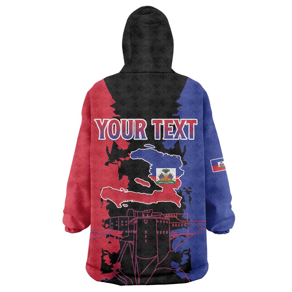 Personalised Haitian Heritage Month Wearable Blanket Hoodie Coat Of Arms With Dashiki Pattern