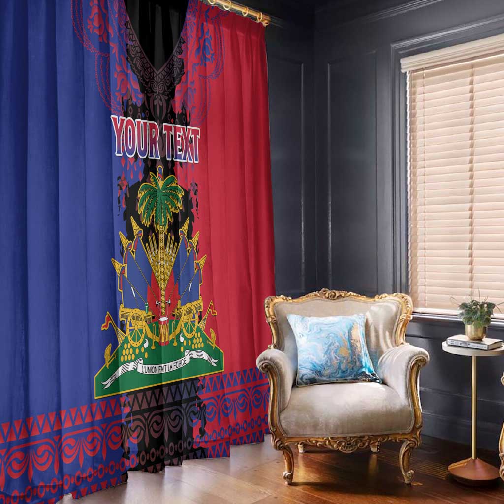Personalised Haitian Heritage Month Window Curtain Coat Of Arms With Dashiki Pattern