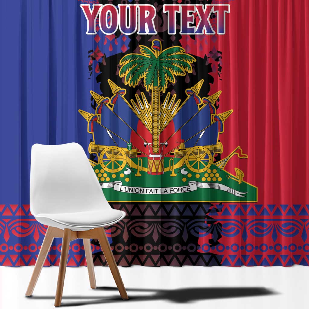 Personalised Haitian Heritage Month Window Curtain Coat Of Arms With Dashiki Pattern
