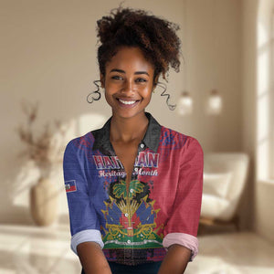 Personalised Haitian Heritage Month Women Casual Shirt Coat Of Arms With Dashiki Pattern