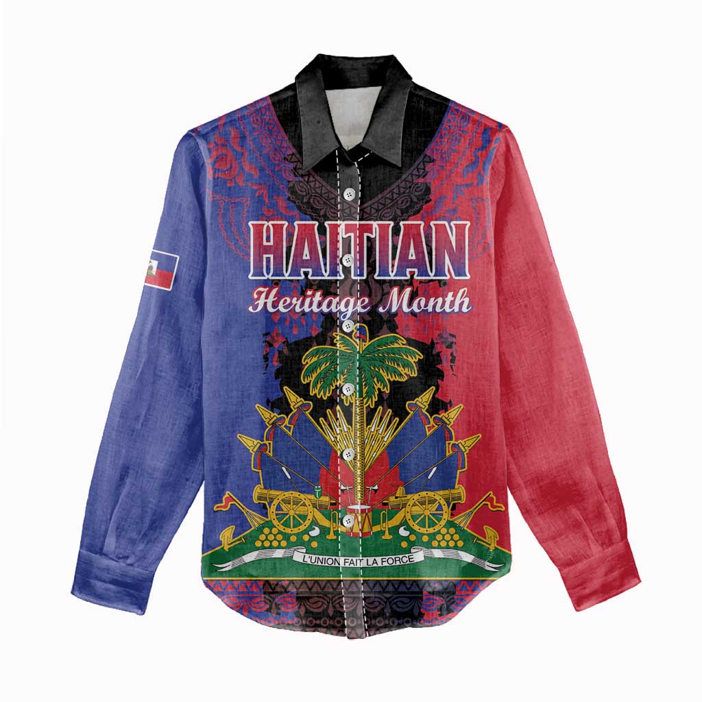 Personalised Haitian Heritage Month Women Casual Shirt Coat Of Arms With Dashiki Pattern