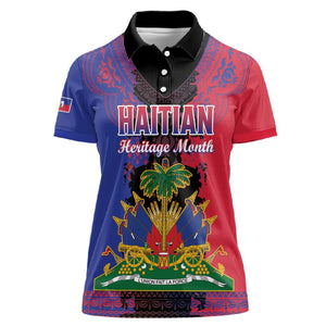 Personalised Haitian Heritage Month Women Polo Shirt Coat Of Arms With Dashiki Pattern