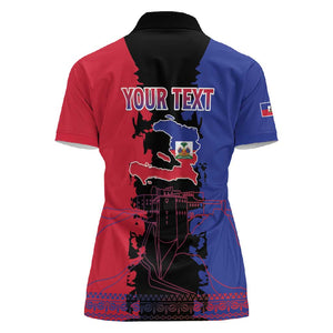 Personalised Haitian Heritage Month Women Polo Shirt Coat Of Arms With Dashiki Pattern