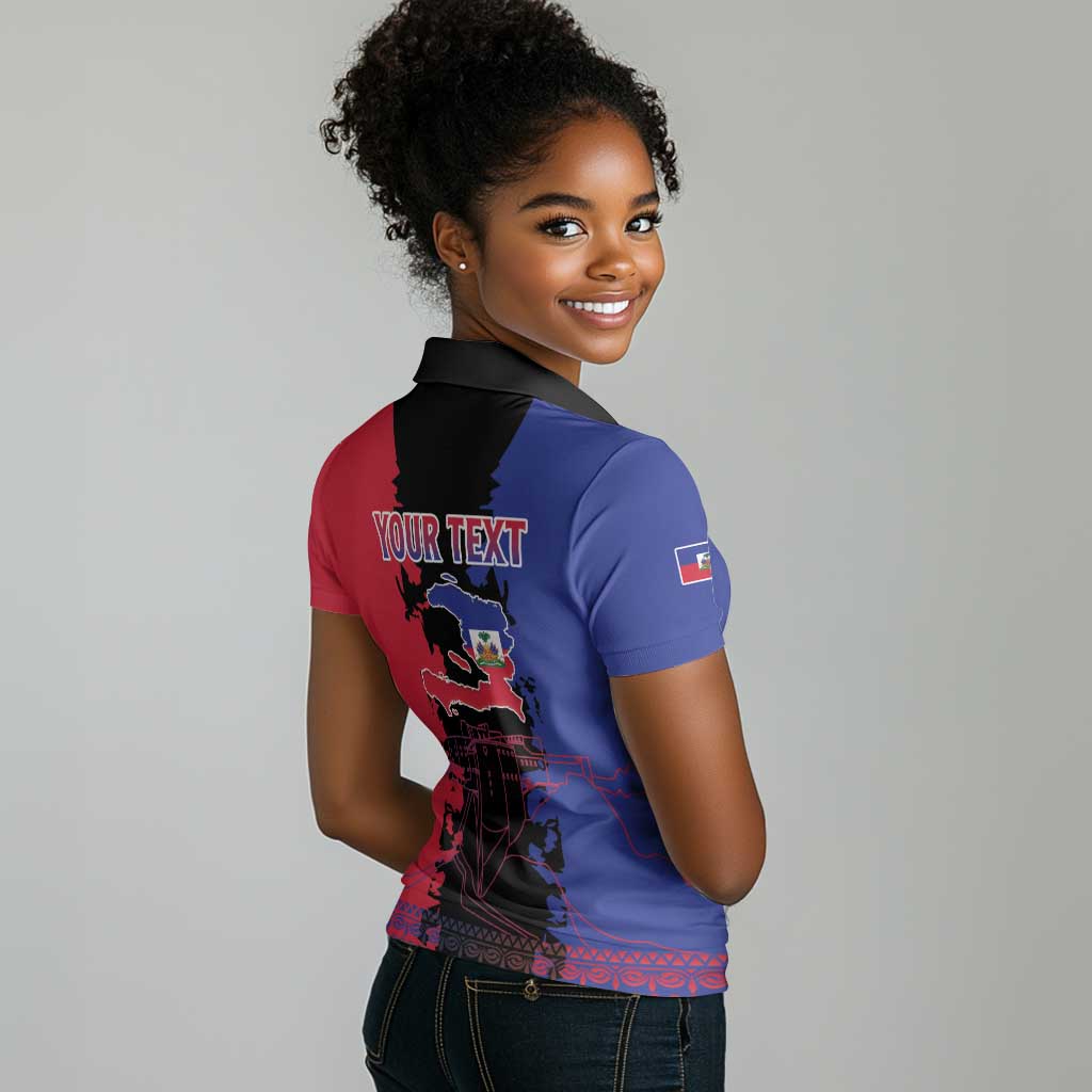 Personalised Haitian Heritage Month Women Polo Shirt Coat Of Arms With Dashiki Pattern