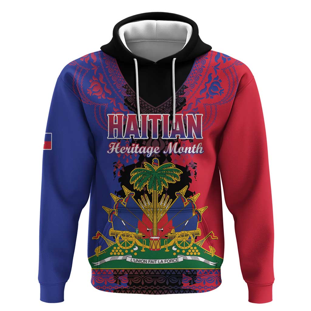 Personalised Haitian Heritage Month Zip Hoodie Coat Of Arms With Dashiki Pattern