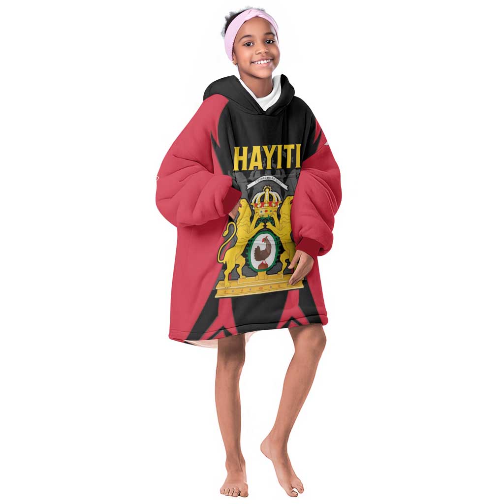 Personalised First Empire Of Haiti Kid Wearable Blanket Hoodie Coat Of Arms Sporty Style