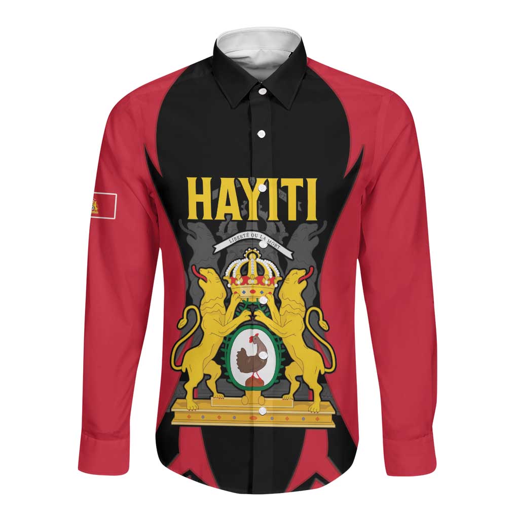 Personalised First Empire Of Haiti Long Sleeve Button Shirt Coat Of Arms Sporty Style
