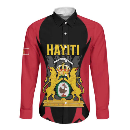 Personalised First Empire Of Haiti Long Sleeve Button Shirt Coat Of Arms Sporty Style