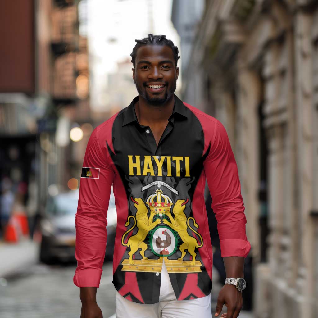 Personalised First Empire Of Haiti Long Sleeve Button Shirt Coat Of Arms Sporty Style