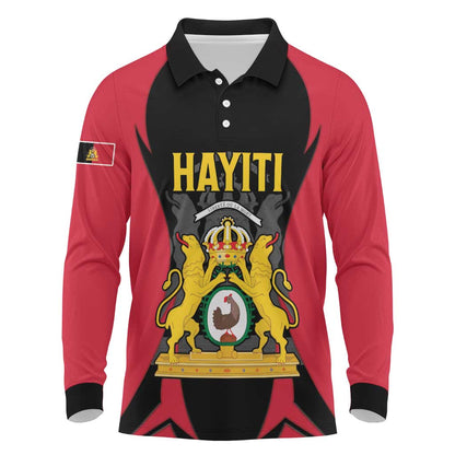 Personalised First Empire Of Haiti Long Sleeve Polo Shirt Coat Of Arms Sporty Style