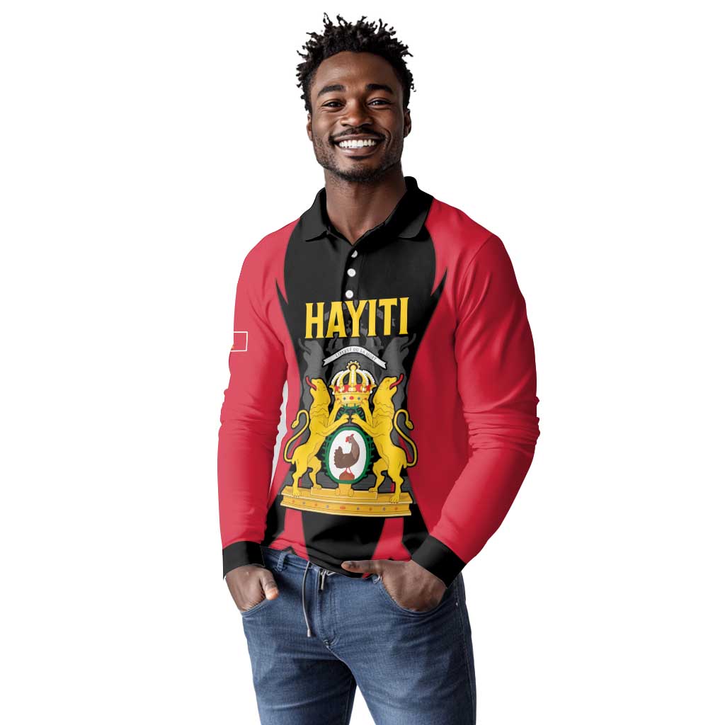 Personalised First Empire Of Haiti Long Sleeve Polo Shirt Coat Of Arms Sporty Style