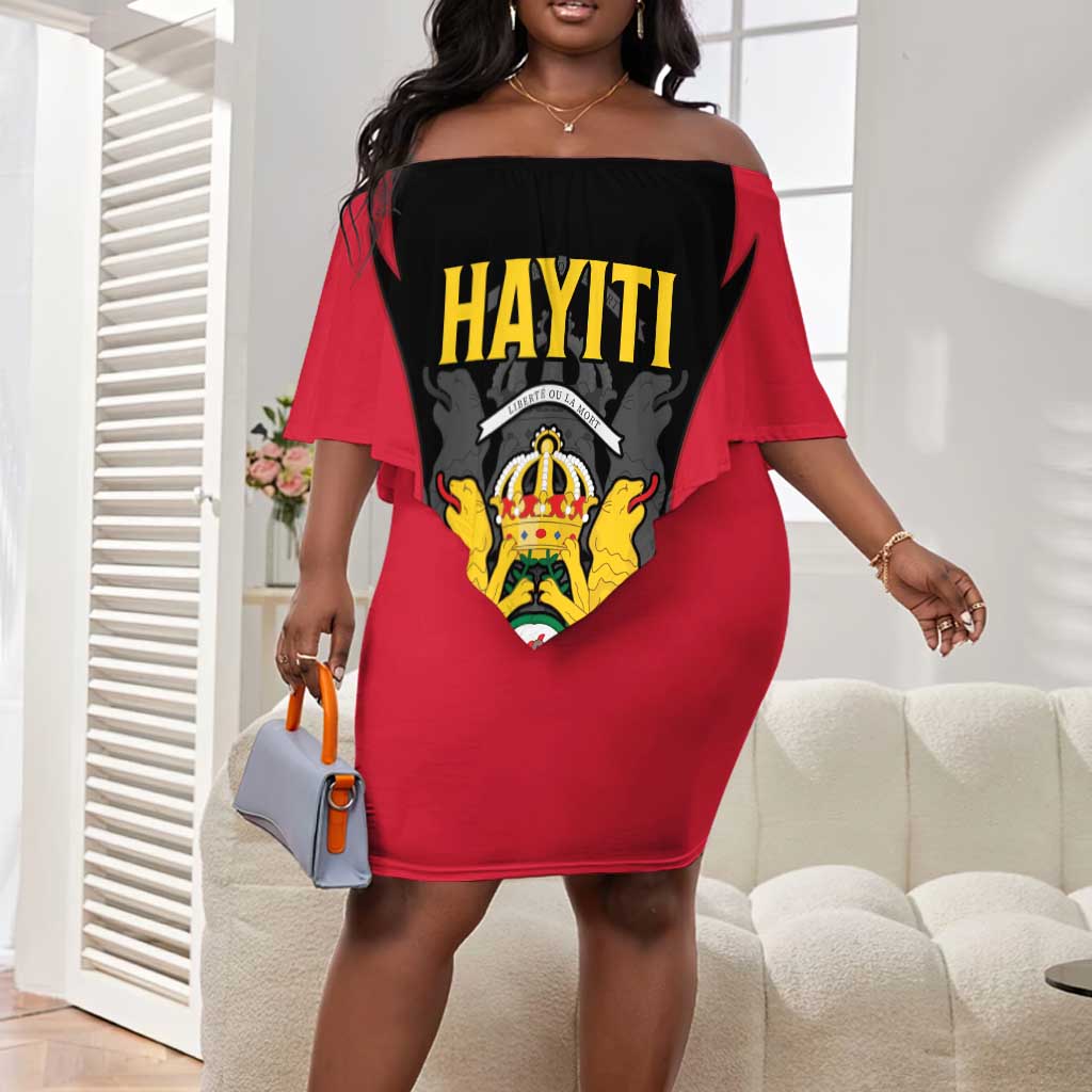 Personalised First Empire Of Haiti Off Shoulder Short Dress Coat Of Arms Sporty Style