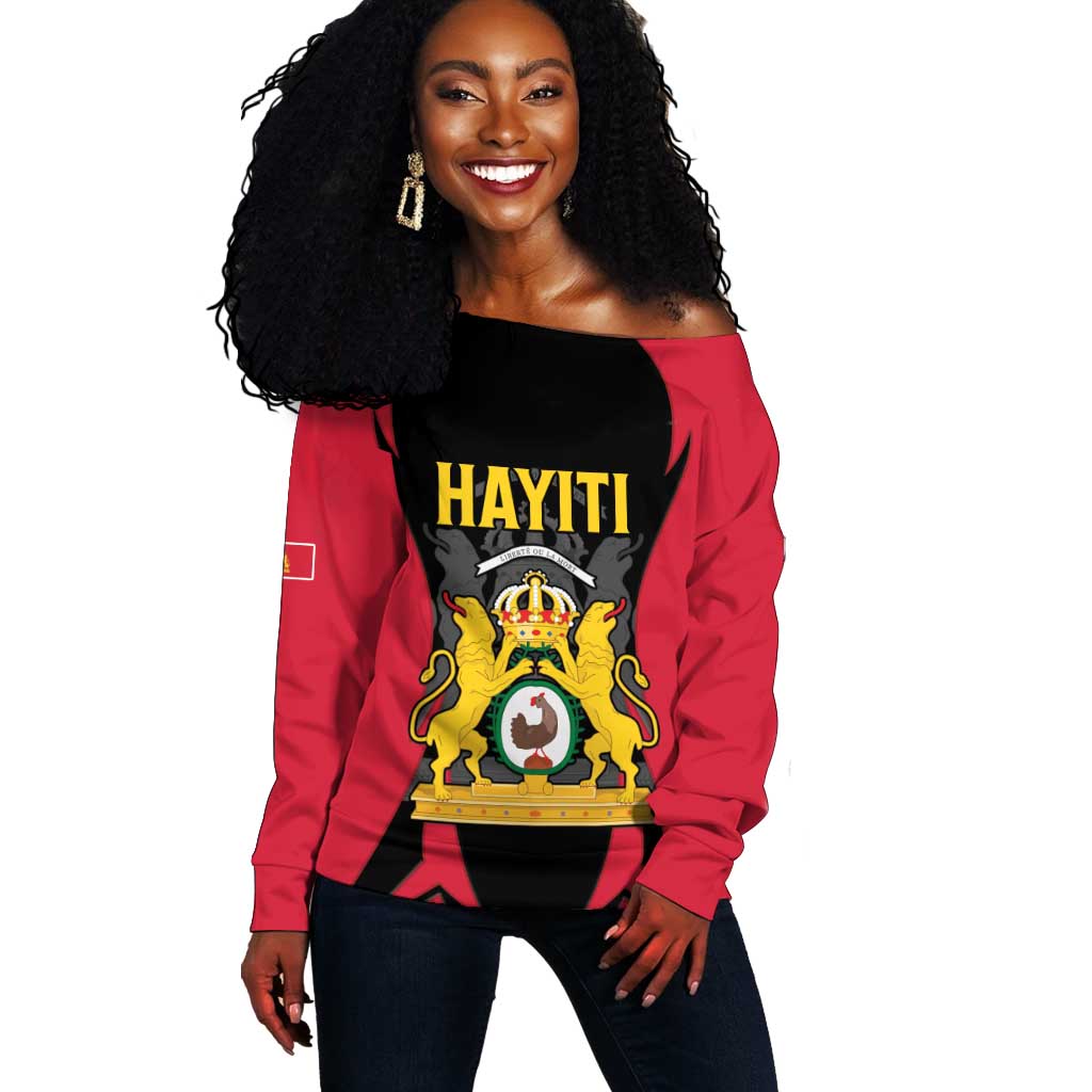 Personalised First Empire Of Haiti Off Shoulder Sweater Coat Of Arms Sporty Style