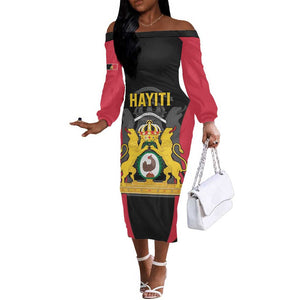 Personalised First Empire Of Haiti Off The Shoulder Long Sleeve Dress Coat Of Arms Sporty Style