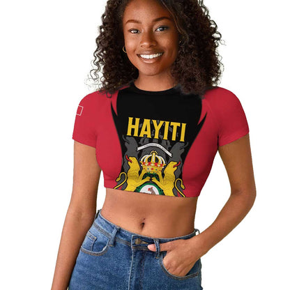 Personalised First Empire Of Haiti Raglan Cropped T shirt Coat Of Arms Sporty Style