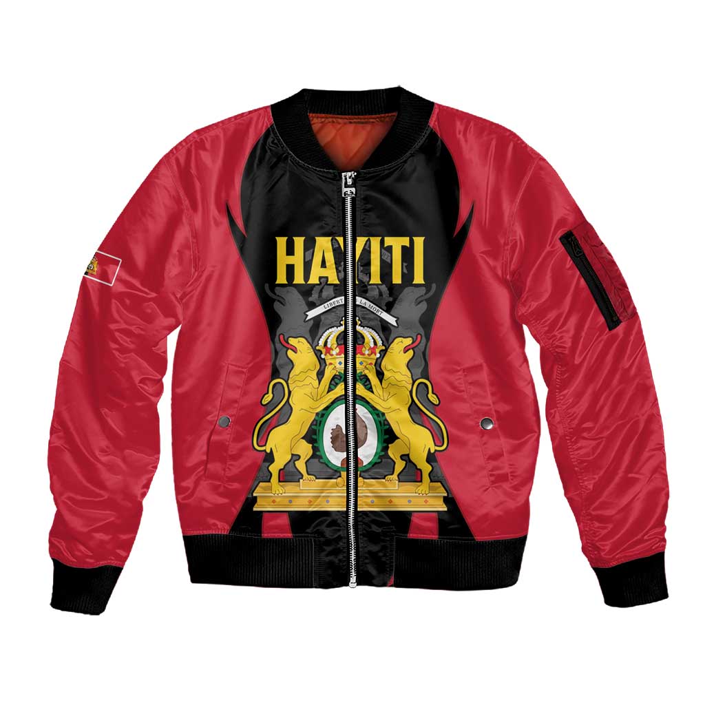 Personalised First Empire Of Haiti Sleeve Zip Bomber Jacket Coat Of Arms Sporty Style