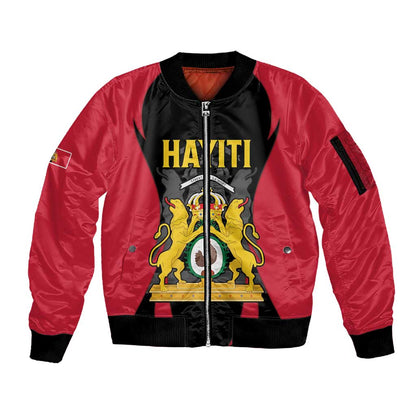 Personalised First Empire Of Haiti Sleeve Zip Bomber Jacket Coat Of Arms Sporty Style
