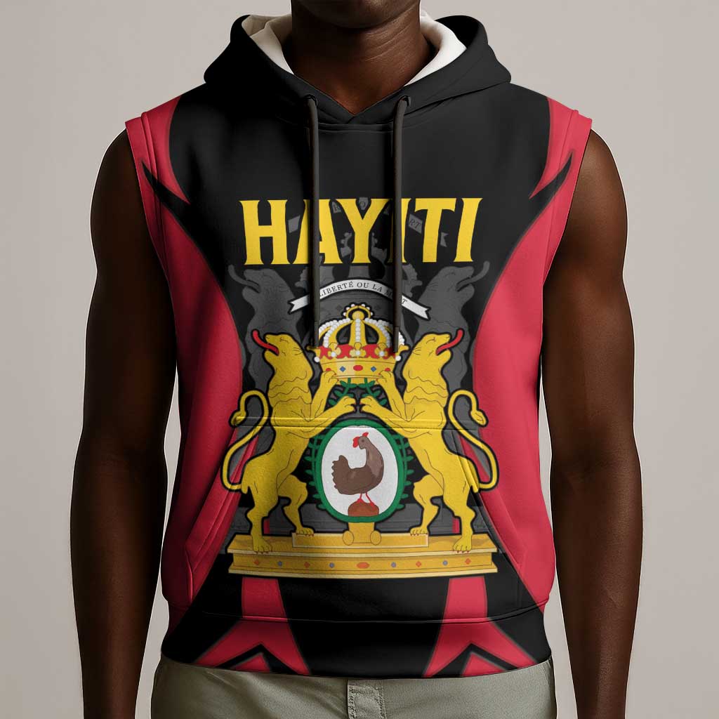Personalised First Empire Of Haiti Sleeveless Hoodie Coat Of Arms Sporty Style - African Pride