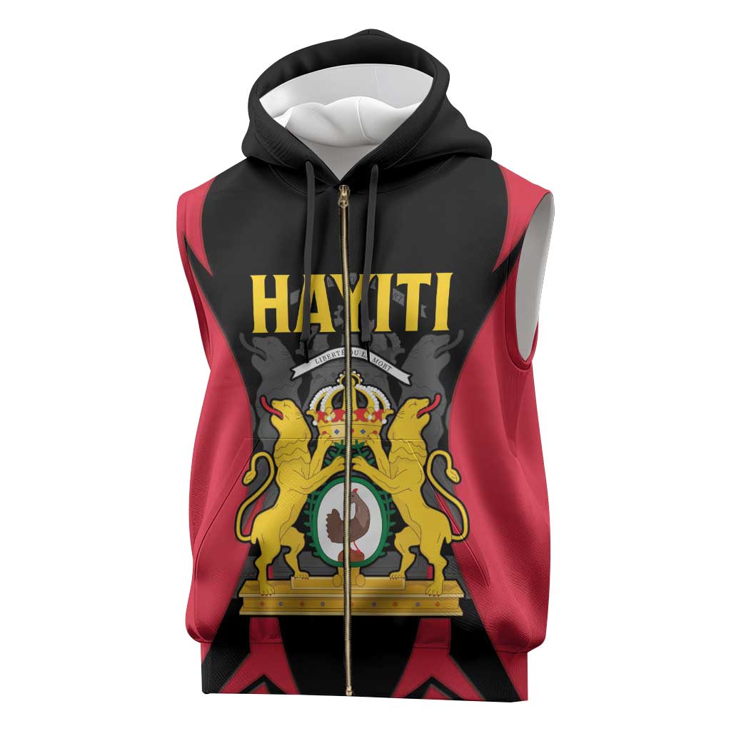 Personalised First Empire Of Haiti Sleeveless Zip Hoodie Coat Of Arms Sporty Style - African Pride