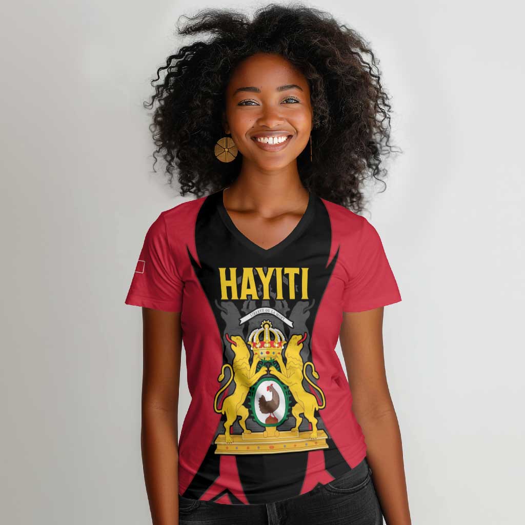 Personalised First Empire Of Haiti Women V-Neck T-Shirt Coat Of Arms Sporty Style