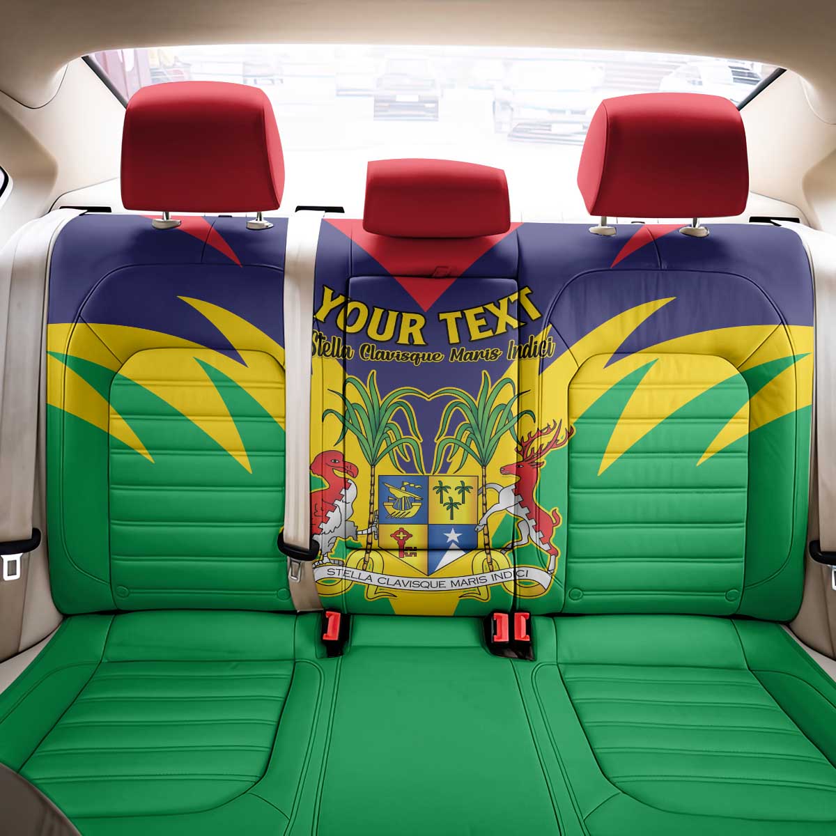 Personalised Republique de Maurice Back Car Seat Cover Coat Of Arms Flag Style