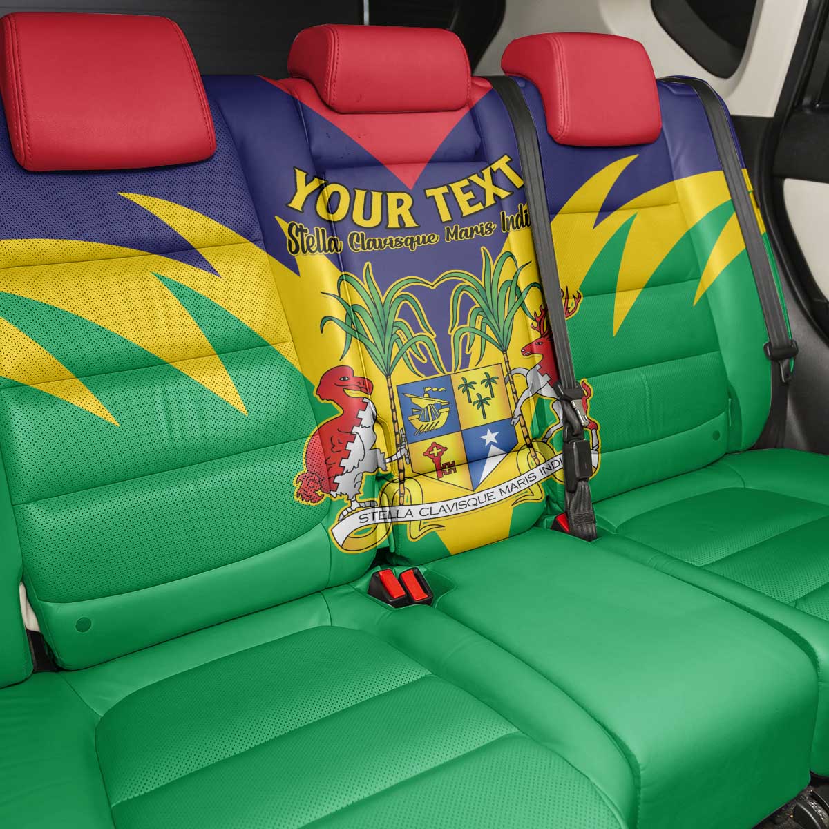 Personalised Republique de Maurice Back Car Seat Cover Coat Of Arms Flag Style