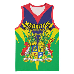 Personalised Republique de Maurice Basketball Jersey Coat Of Arms Flag Style - African Pride