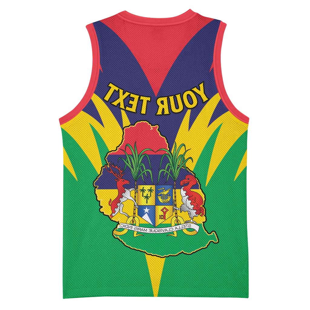 Personalised Republique de Maurice Basketball Jersey Coat Of Arms Flag Style - African Pride