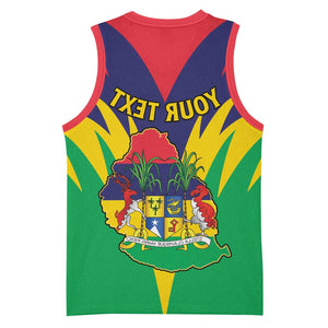 Personalised Republique de Maurice Basketball Jersey Coat Of Arms Flag Style - African Pride
