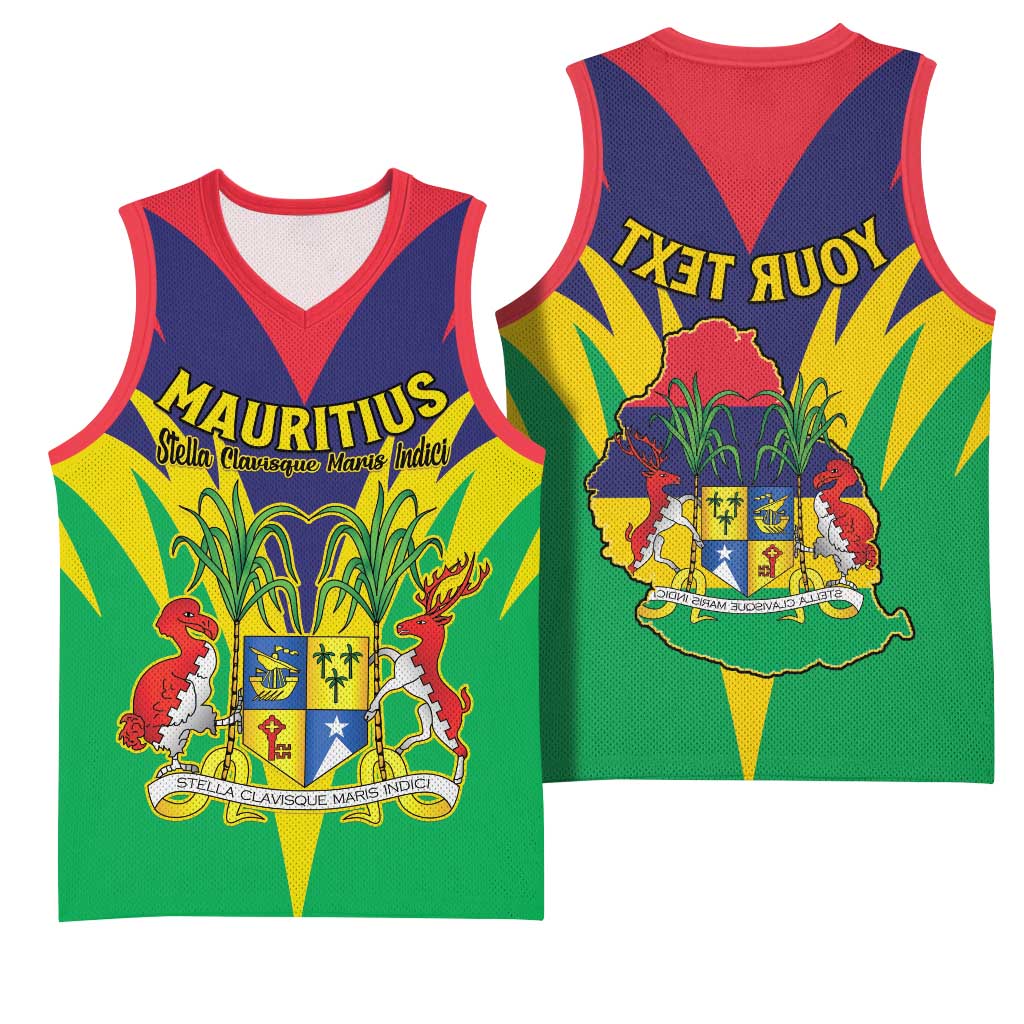 Personalised Republique de Maurice Basketball Jersey Coat Of Arms Flag Style - African Pride