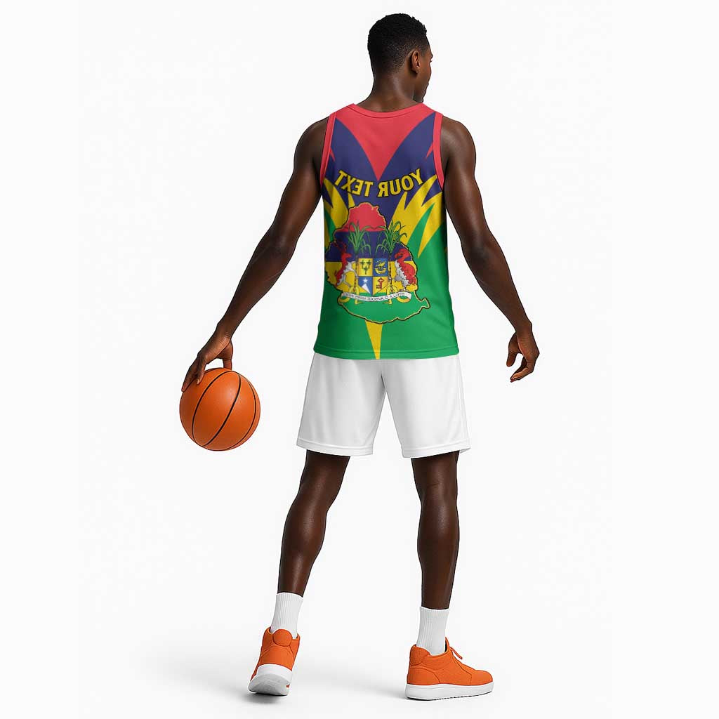 Personalised Republique de Maurice Basketball Jersey Coat Of Arms Flag Style - African Pride