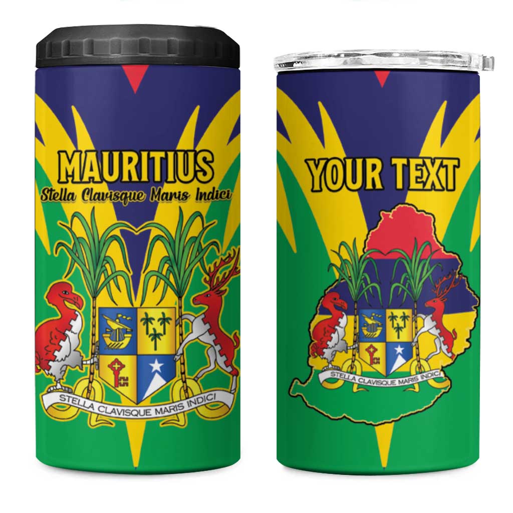 Personalised Republique de Maurice 4 in 1 Can Cooler Tumbler Coat Of Arms Flag Style