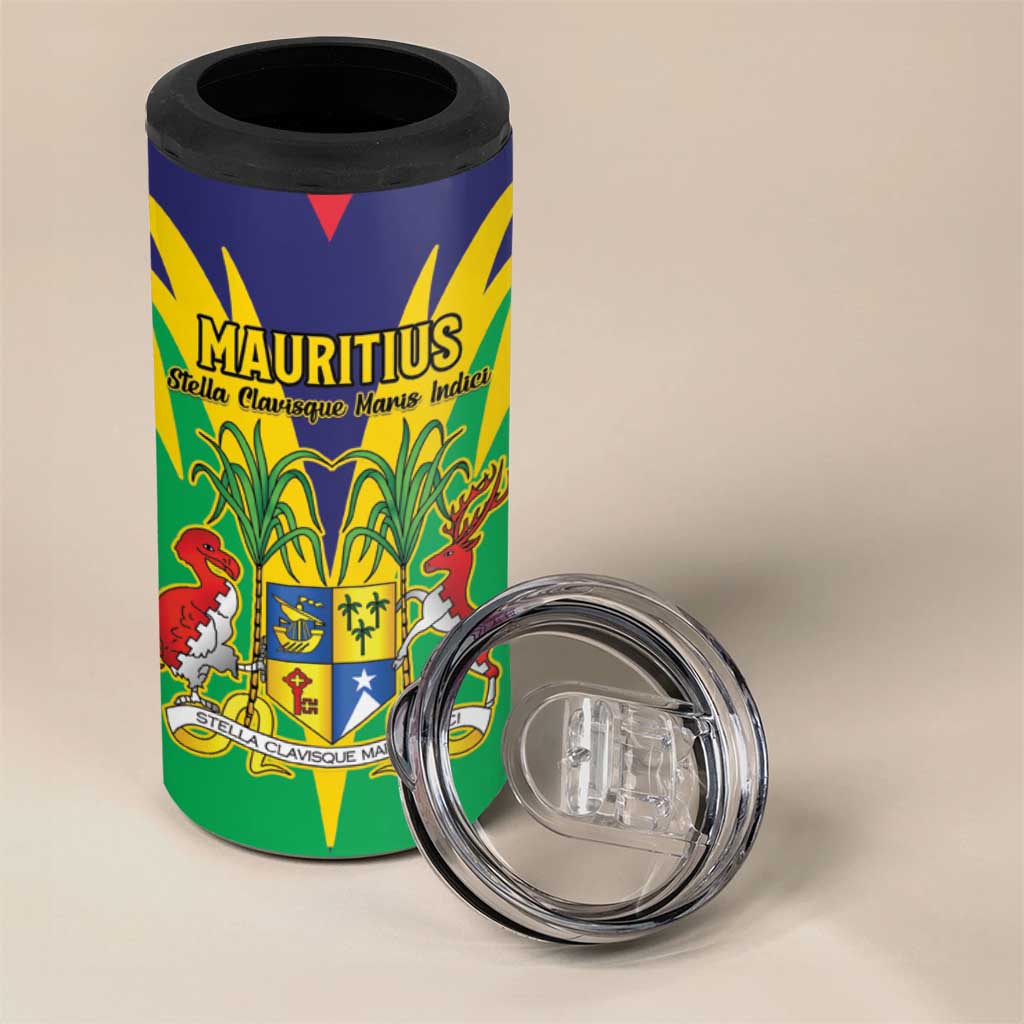 Personalised Republique de Maurice 4 in 1 Can Cooler Tumbler Coat Of Arms Flag Style
