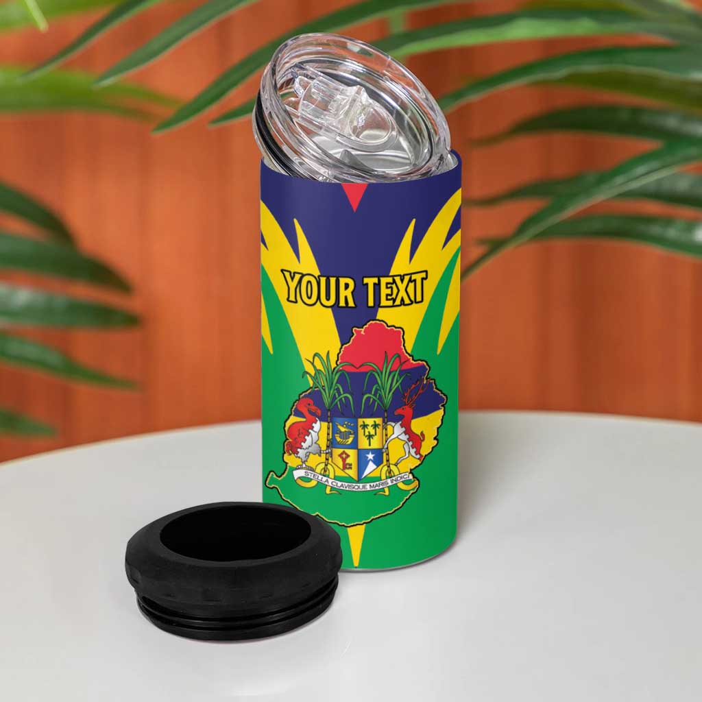 Personalised Republique de Maurice 4 in 1 Can Cooler Tumbler Coat Of Arms Flag Style