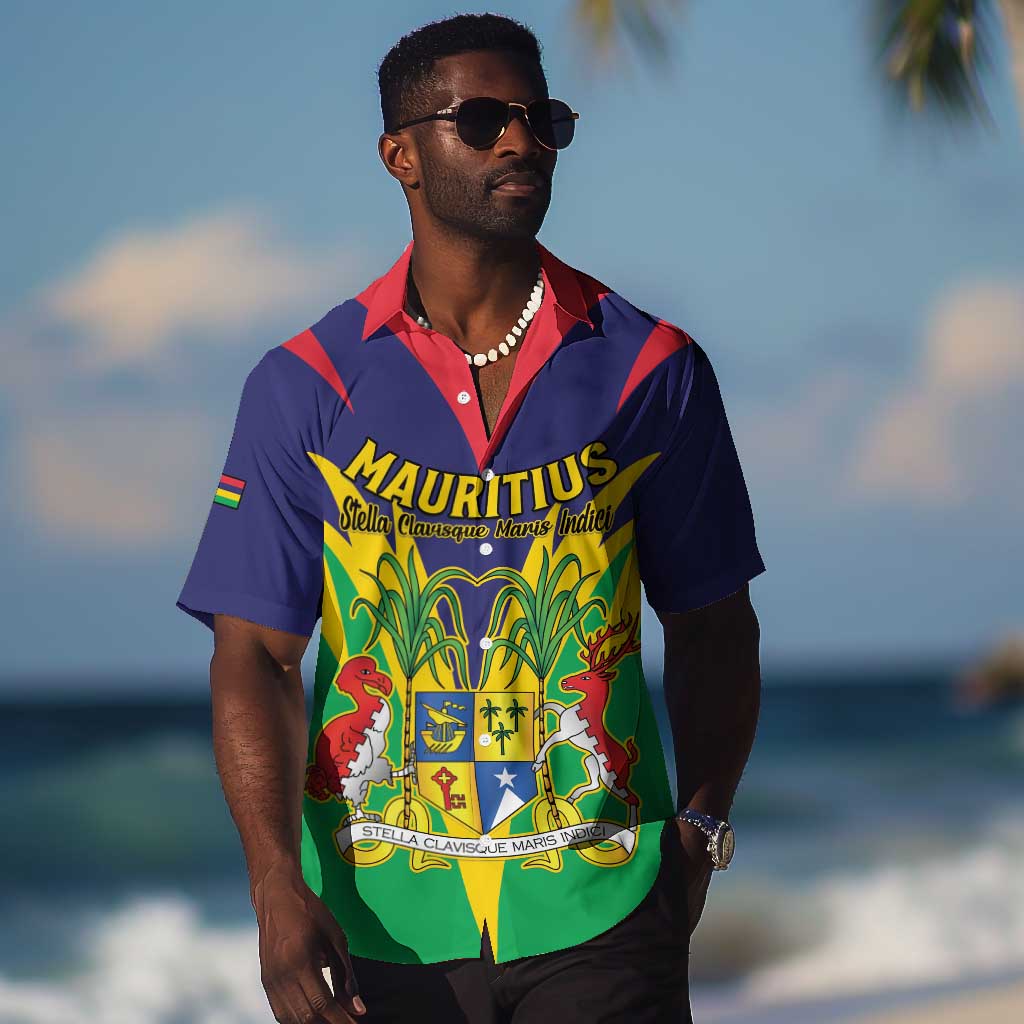 Personalised Republique de Maurice Hawaiian Shirt Coat Of Arms Flag Style