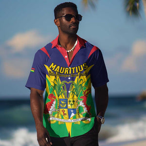 Personalised Republique de Maurice Hawaiian Shirt Coat Of Arms Flag Style