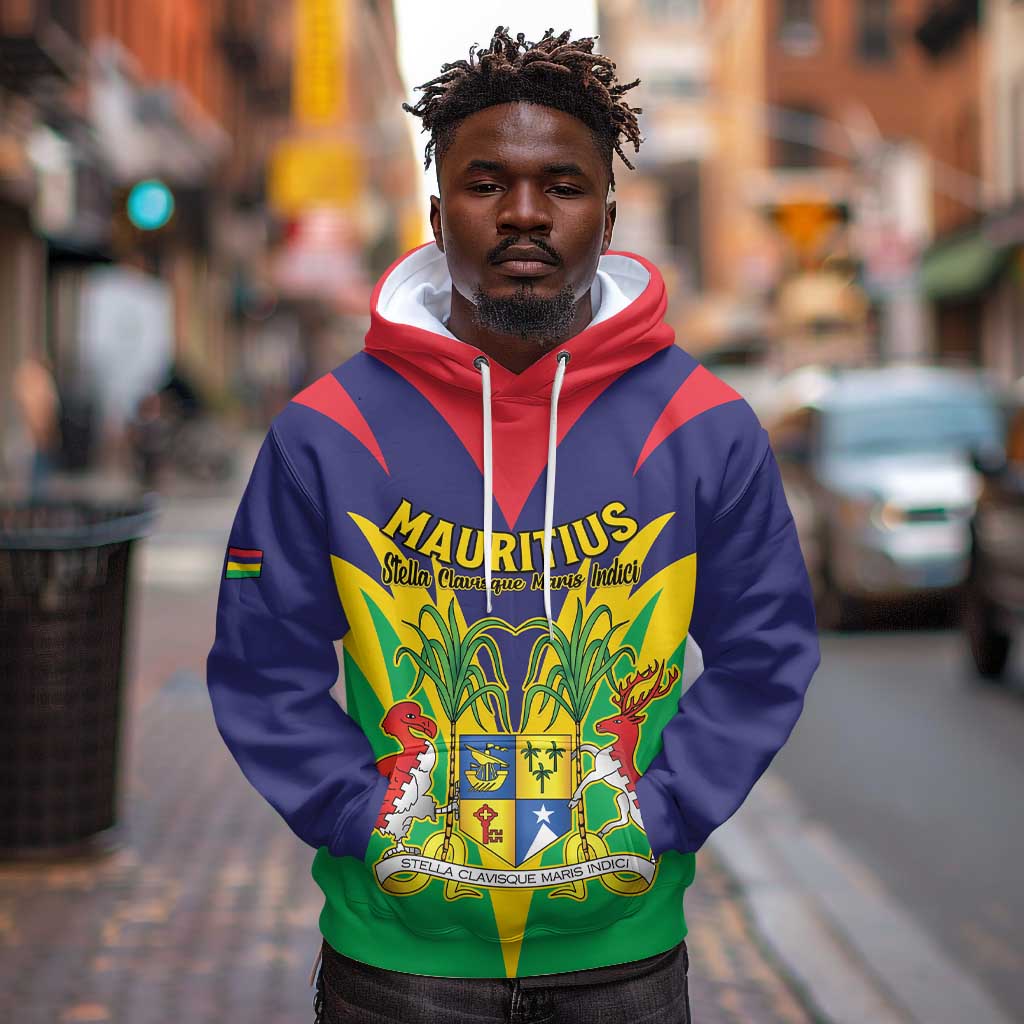 Personalised Republique de Maurice Hoodie Coat Of Arms Flag Style