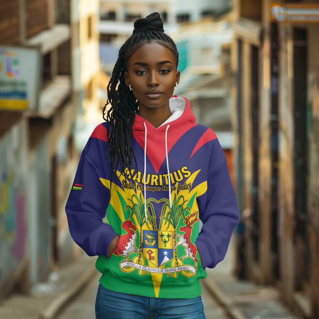 Personalised Republique de Maurice Hoodie Coat Of Arms Flag Style