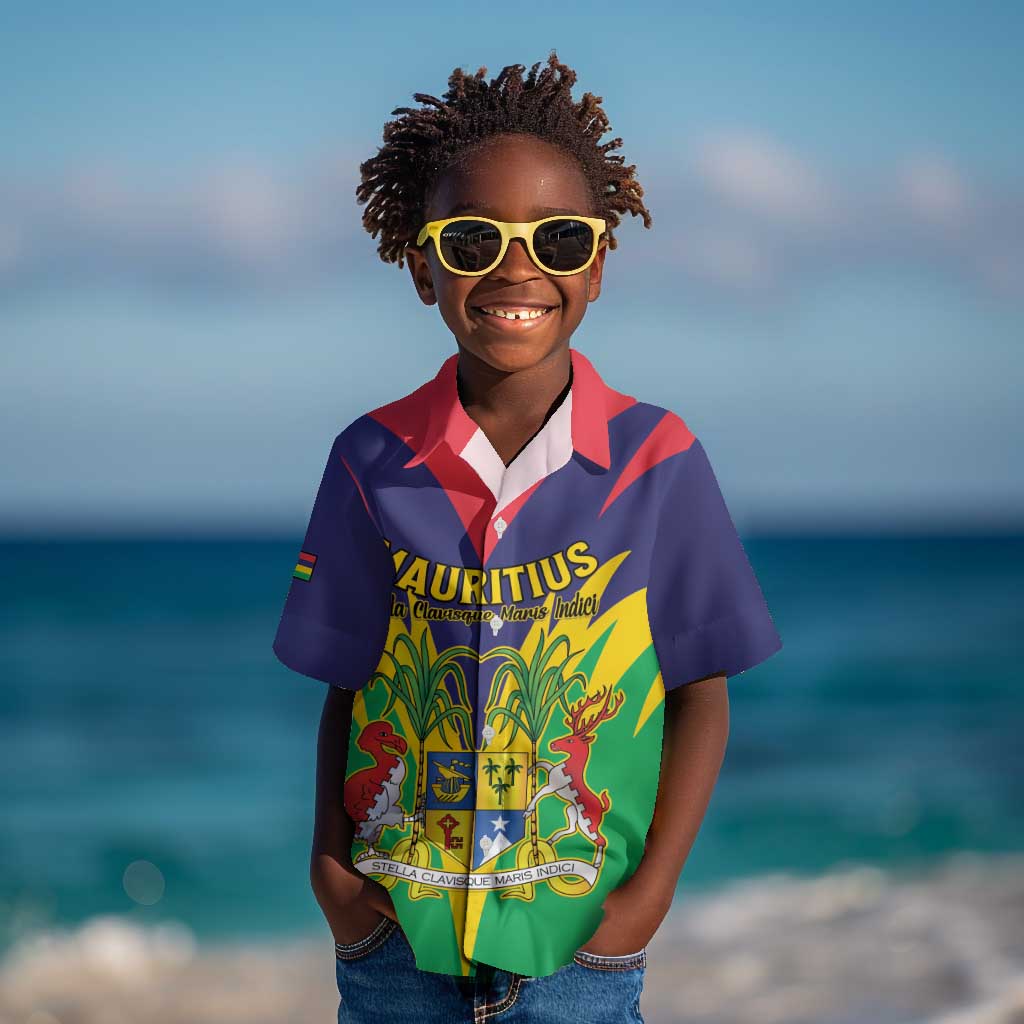 Personalised Republique de Maurice Kid Hawaiian Shirt Coat Of Arms Flag Style