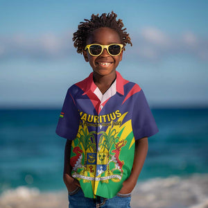 Personalised Republique de Maurice Kid Hawaiian Shirt Coat Of Arms Flag Style