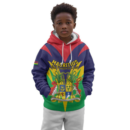 Personalised Republique de Maurice Kid Hoodie Coat Of Arms Flag Style