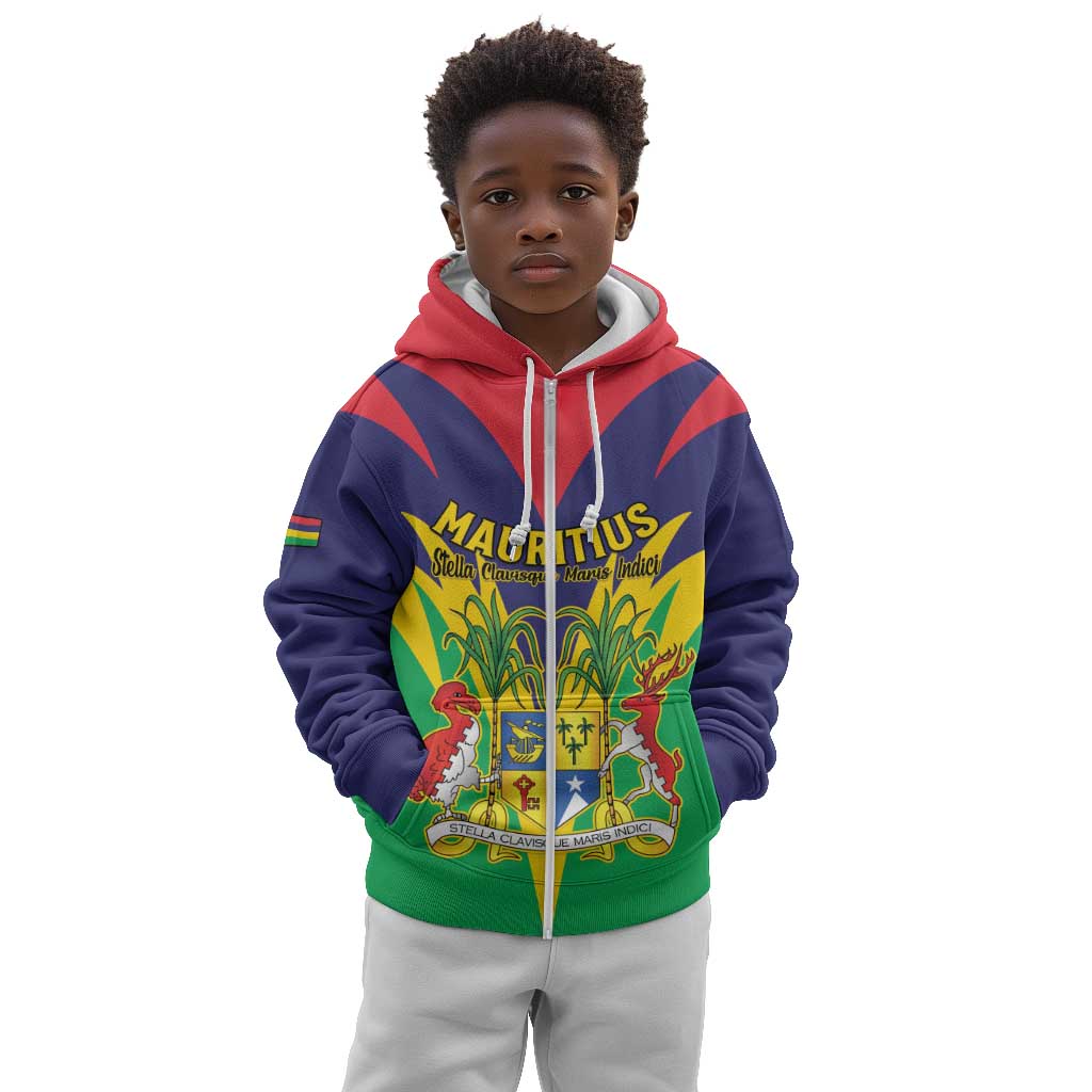 Personalised Republique de Maurice Kid Hoodie Coat Of Arms Flag Style
