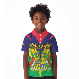 Personalised Republique de Maurice Kid Polo Shirt Coat Of Arms Flag Style