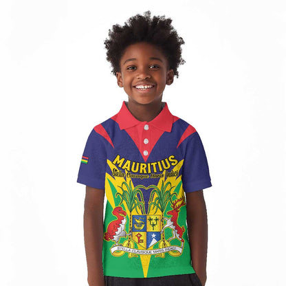 Personalised Republique de Maurice Kid Polo Shirt Coat Of Arms Flag Style