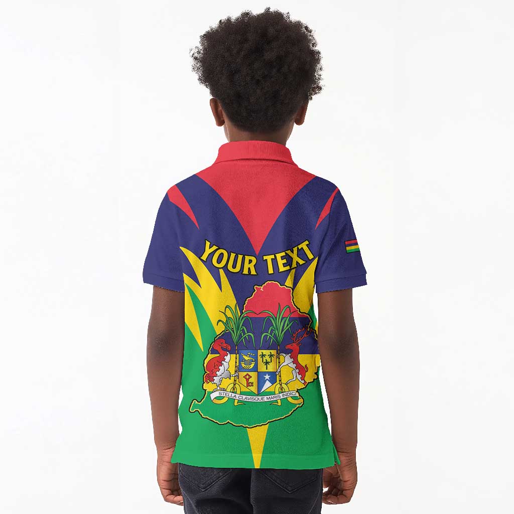 Personalised Republique de Maurice Kid Polo Shirt Coat Of Arms Flag Style