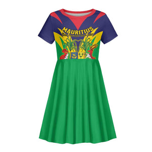 Personalised Republique de Maurice Kid Short Sleeve Dress Coat Of Arms Flag Style